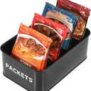 BSTKEY Seasoning Packet Organizer, Food Storage Organizer with Divided 4 Compartments, Metal Storage Caddy for Kitchen Pantry Cabinet, Kitchen Organization Bin for Snacks Spice Packets, Black