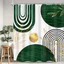 KOMLLEX Green Boho Shower Curtain for Bathroom Decor 72Wx72H Inches Abstract Retro Gold Mid Century Minimalist Modern Leaves Arch Geometric Fabric Waterproof Polyester 12 Pack Hooks Pack Hooks 