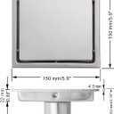 6 Inch Brushed Nickel Square Shower Floor Drain, with Removable Grille Cover Tile Insert Hidden Form, SUS304 Stainless Steel