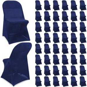 Newwiee Spandex Chair Covers Bulk - Stretch Folding Flat Front Fitted Universal Chair Protector Pack Removable Washable for Wedding Party Dining Banquet Event(Navy Blue, 50 Pcs)