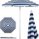 PICNIC TIME 5.5 Ft Portable Beach Umbrella, Lightweight UV Protection Sunshade with Tilt Pole & Carry Bag, Outdoor Canopy Umbrella for Beach, Sand, Pool, Patio, Camping, Travel, or Backyard Shade, (Blue & White Stripe)