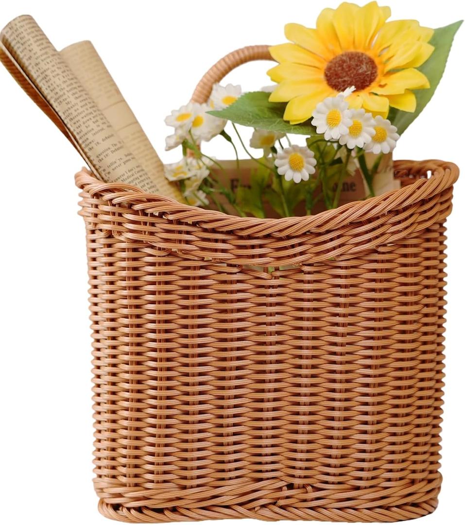 Woven Hanging Wall Basket for Front Door  Handwoven Wicker Door Basket for Mail, Flowers & Home Storage, Wall Hanging Basket for Garden Farmhouse