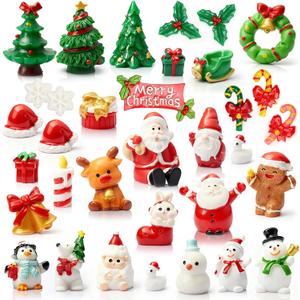 32PCS Christmas Figurines Mini Resin Figures to Hide and Seek Santa Claus Snowman Xmas Trees Animals Miniatures for Party Favors Bag Fillers DIY Decorations