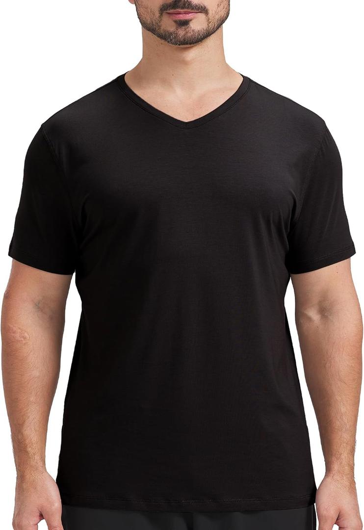 netdraw Men's Ultra Soft V-Neck Bamboo Viscose T-Shirt Comfy Lightweight Casual Basic Undershirts Pajama Tops (X-Large, Black)