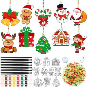 30 Set Christmas Craft Kit Suncatchers Kit Christmas Tree Santa Gingerbread DIY Suncatchers Craft Kit Make Your Own Suncatcher Paint Sun Catcher Ornaments for Xmas Art Craft Painting Activity