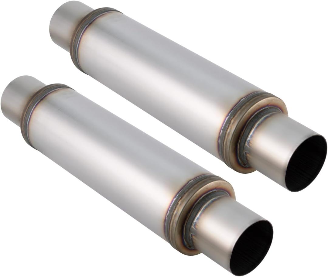 3 Inch Exhaust Muffler, 3" Inlet/Outlet 20" Overall Length Resonator, Stainless Steel Straight Through Design Performance Muffler, 2 PCS