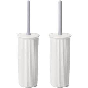 Superio Decorative Plastic Toilet Bowl Brush and Holder Set, Cleaner Scrubber for Bathroom (2, White)