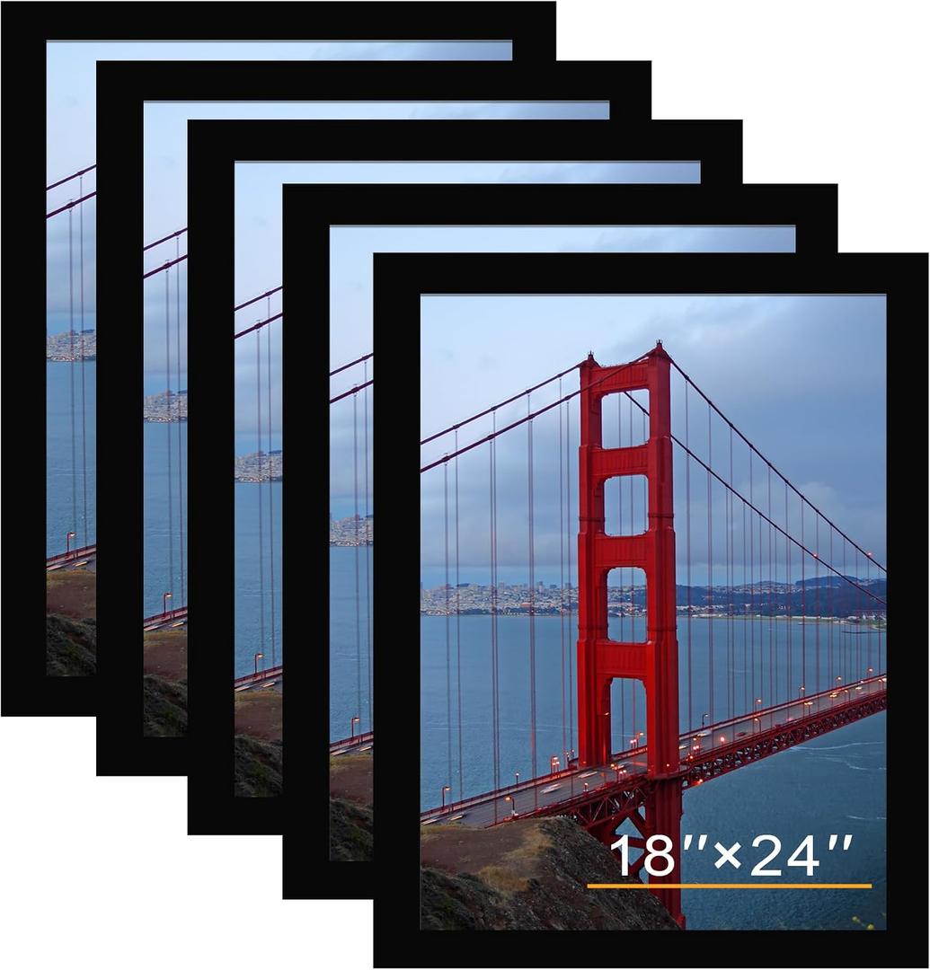 BESCRCL 18x24 Picture Frame Black Set of 5 Display Photo 18x24 without Mat, Wall Hanging Gallery Poster Frames
