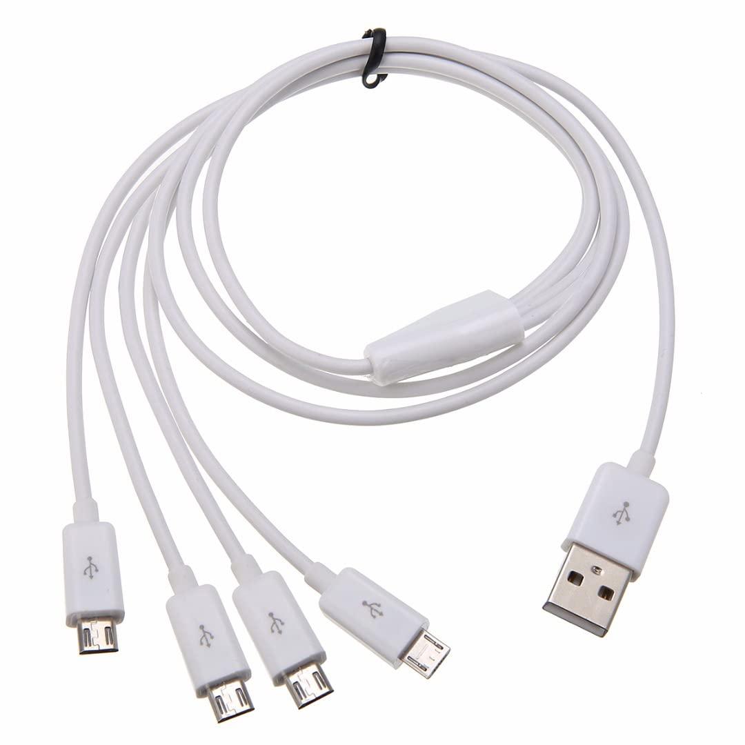 Herfair Micro USB Splitter Cable, 4-in-1 Multi Micro USB Charging Cord, USBMicro Wire Lead Type A Male to 4 MicroUSB Male Adapter Cable for Data Sync/Charge (1.64ft, White)