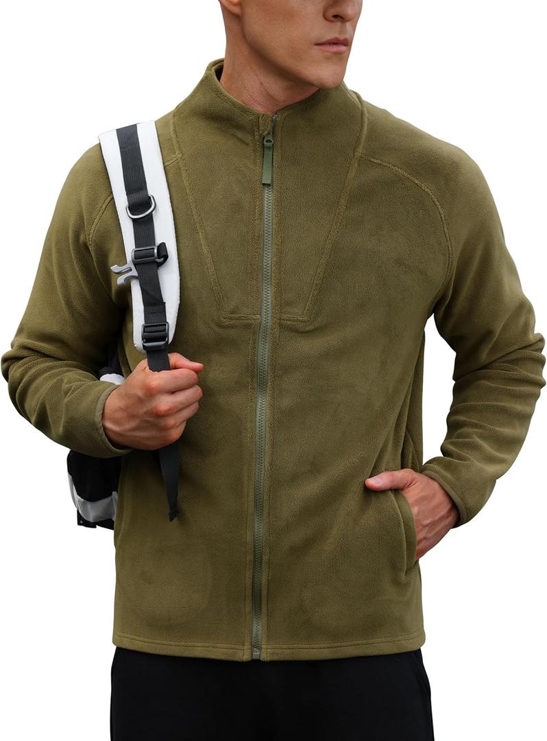 Men's Full Zip Jacket Pocket Thermal Long Sleeve Athletic Activewear Fleeced Lined Basic Soild Shirts Plush Sherpa Heavyweight Classic Sweatshirt Olive XL (Green, XL)