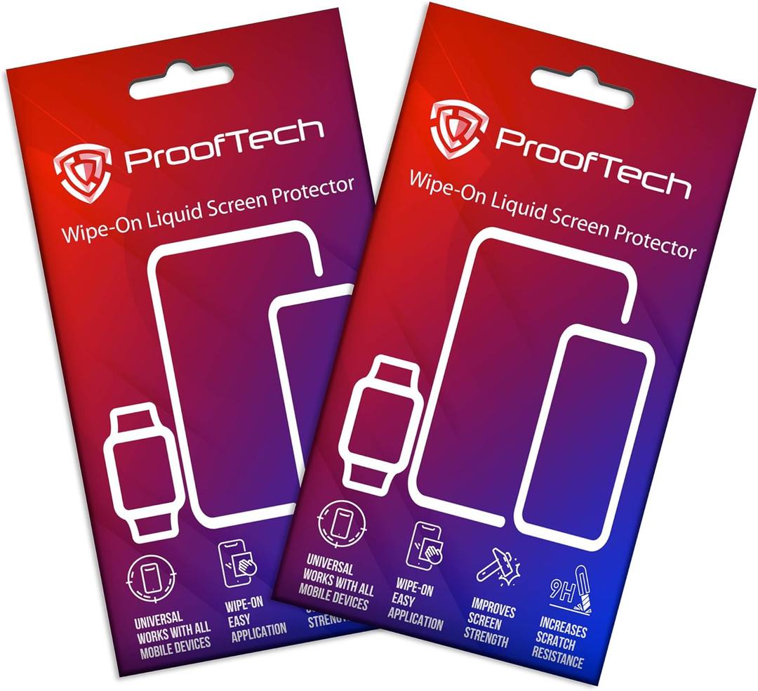 ProofTech Liquid Glass Screen Protector - Wipe On Scratch and Crack Resistant Nano Protection for All Phones Tablets Smart Watches Universal (2 Pack)