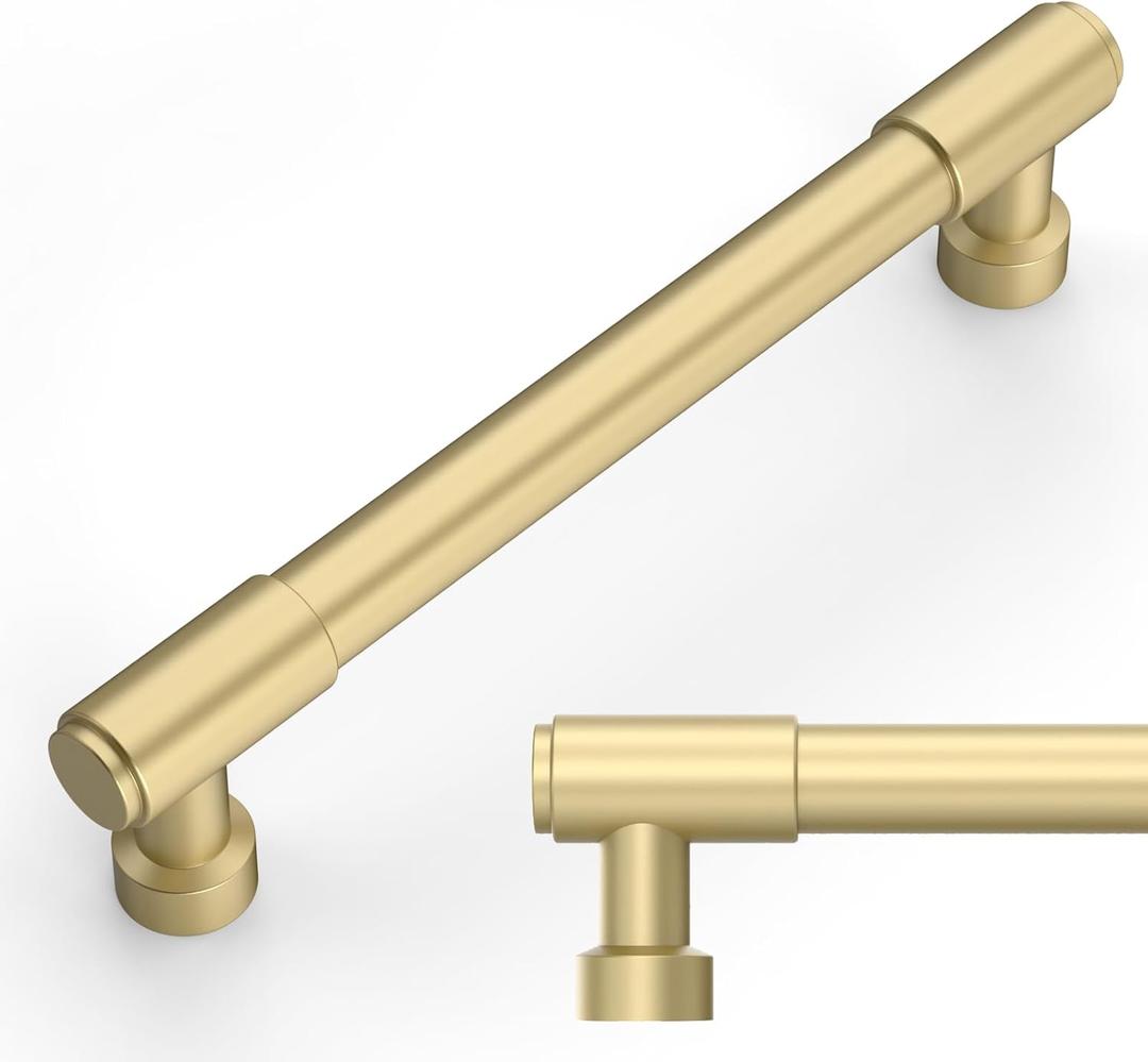 Amerdeco 10 Pack Brushed Gold Cabinet Pulls 5 Inch(128mm) Hole Center Drawer Pulls Cabinet Hardware Kitchen Cabinet Handles for Bathroom ZH0075
