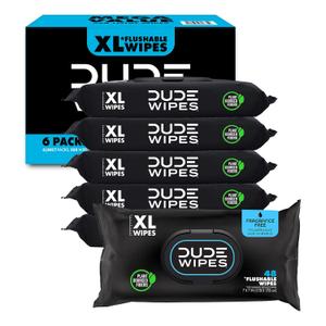 DUDE Wipes Unscented Flushable Wipes - Extra-Large Adult Wet Wipes for Sensitive Skin - 4 Pack - Infused with Vitamin E and Aloe - Septic and Sewer Safe