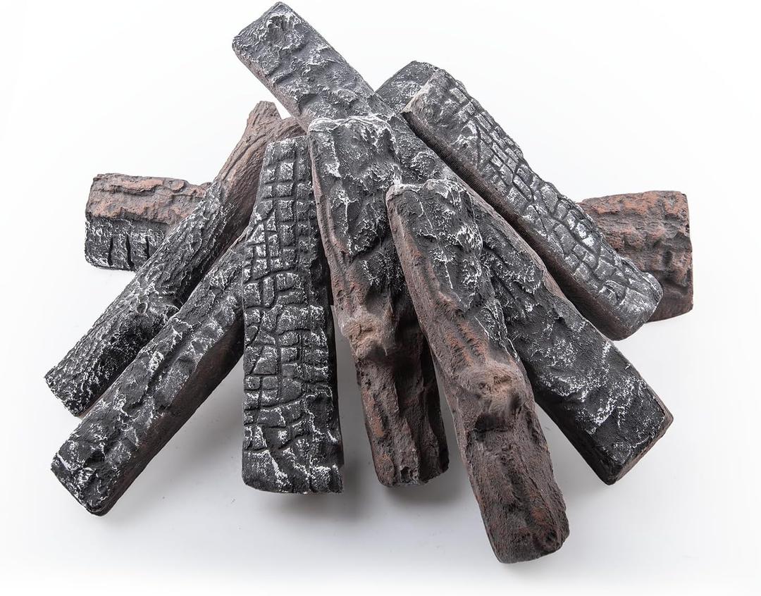 Small Ceramic Logs for Gas Fireplace, 8 Pcs Realistic Ceramic Logs for Gas Fireplace, Heat Resistant Lightweight Fake Logs for Indoor/Outdoor Fire Pits, Ventless Faux Fire Place Wood Fireplace Decor