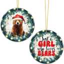 3 x Bear Ornament 2025 Just a Girl Who Loves Bears Cute Animal Ceramic Ornament with Santa Hat Bear Artwork, Holiday Tree Decoration & Gift for Girl Lover Bear