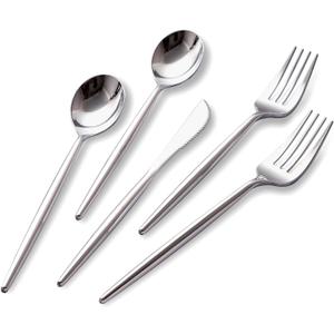 SUT 150Pcs Silver Plastic Silverware, Silver Disposable Cutlery, Heavy Duty Disposable Silverware, Plastic Utensils Include 50 Plastic Forks, 50 Plastic Spoons, 50 Plastic Knives