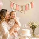 DCJHFJ 1st Birthday Decorations Girl Boho Daisy Pink High Chair Banner with One Cake Topper 1st Birthday Hat for One Year Old Photoshoot Props