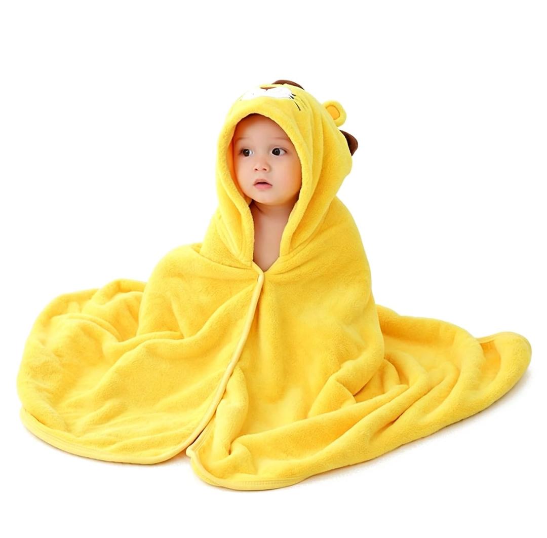ROMASA Baby Bath Towel Ultra Soft Hooded Towel Highly Absorbent Bathrobe Blanket Toddlers Shower Gifts for Boys Girls-27.5" x 55" (Yellow Lion)
