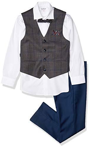 Isaac Mizrahi Slim Fit Boy's Contrast Check Vest, Shirt, Bowtie, and Pant Set, Size 5