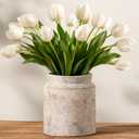 Ceramic Flower Vase 7.5 inch Farmhouse Rustic Vase for Home Decor Handcrafted Pottery Terracotta Vases for Dining Table Decor Fireplace Living Room Bathroom Wedding Centerpiece (L-Terracotta)