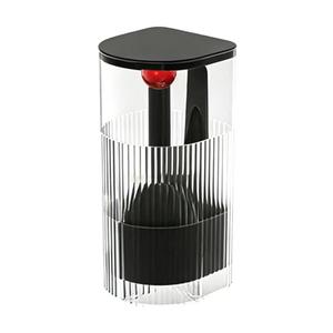 Dpofirs Makeup Brush Holder with Lid, Make Up Organizers Automatic Lifting for Dressing Table Decor, Cosmetic Brush Storage Box for Vanity Bathroom (Black with Red Ball)