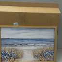 Wood Framed Coastal Beach Wall Art, Vintage Floral Ocean Landscape Canvas Wall Decor Paintings, Blue Boho Farmhouse Coastal Posters Prints Pictures for Living Room Bedroom Bathroom 16x24 Inch