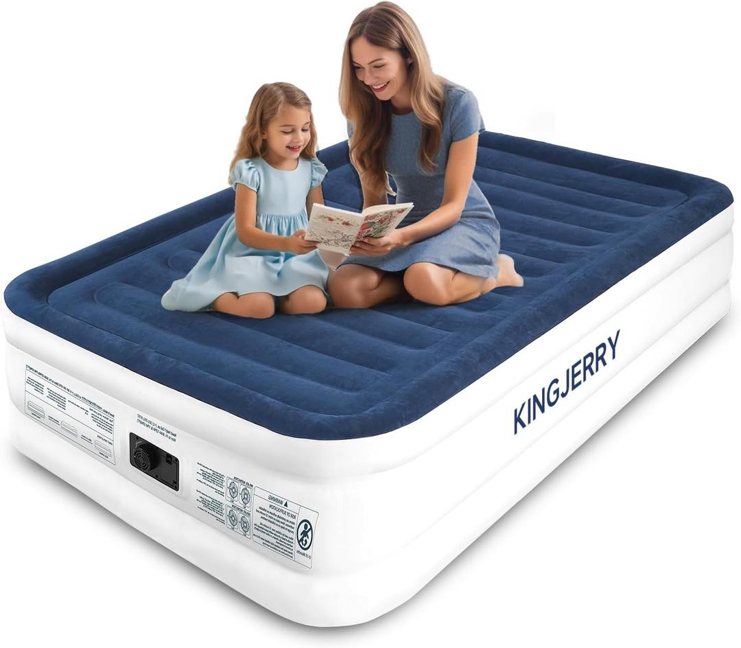 KINGJERRY Air Mattress Full with Built in Pump, 18" Raised Comfort Full Size Air Mattress, Dual-Layer Leakproof Blow Up Mattress, Support 600 lbs, 2.5-Min Inflation Air Bed for Home Camping Guests