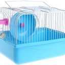 Small Pet Hamster Cage with Running Wheel Water Bottle Food Basin Portable Carrier House Mice Home Habitat for Going Out, Traveling (Blue)