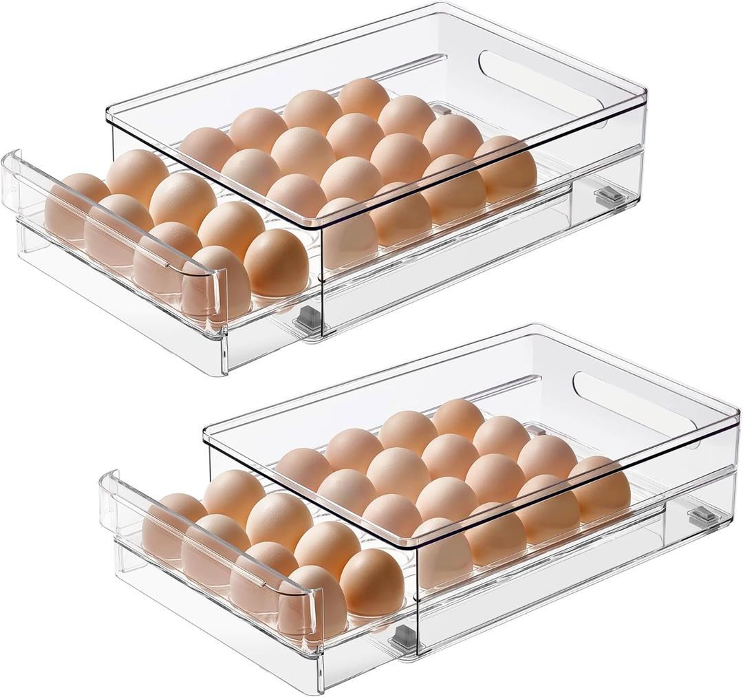 vacane 24 Capacity Egg Holder for Refrigerator Organizer Bins, Clear Egg Storage Container for Fridge Egg Drawer Egg Tray with Non-Slip Pads, Bpa Free Egg Organizer- 1 Pack