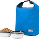 Pet Food Storage Bag Dog Storage Organizer Bag 2PCS Collapsible Dog Travel Bowls and Zipper Side Pocket for Home(Blue, Large) (20L)