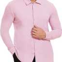 Demoking Rayon Dress Shirts for Men Formal Wedding Untuckit Shirts Long Sleeve Button Down (Pink, L)