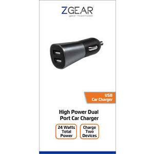 ZGear High Power Dual Port USB Car Charger - Black, 2 ct