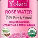 Yoken Organic Rose Water Spray for Face, 8 Fl Oz Fine Mist, Rosewater Face Mist with 100% Pure & Natural Rosa Damascena Rose Hydrosol, USDA Certified Organic, Alcohol Free, Vegan, No Dyes