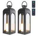 Bdor 2 Pack 20 Inches Metal and Tempered Glass Decorative Lantern with Electronic Wax Effect - Indoor/Outdoor Decorative Lighting, Handcrafted Aesthetic, Perfect for Home, Parties, and Holiday Decor