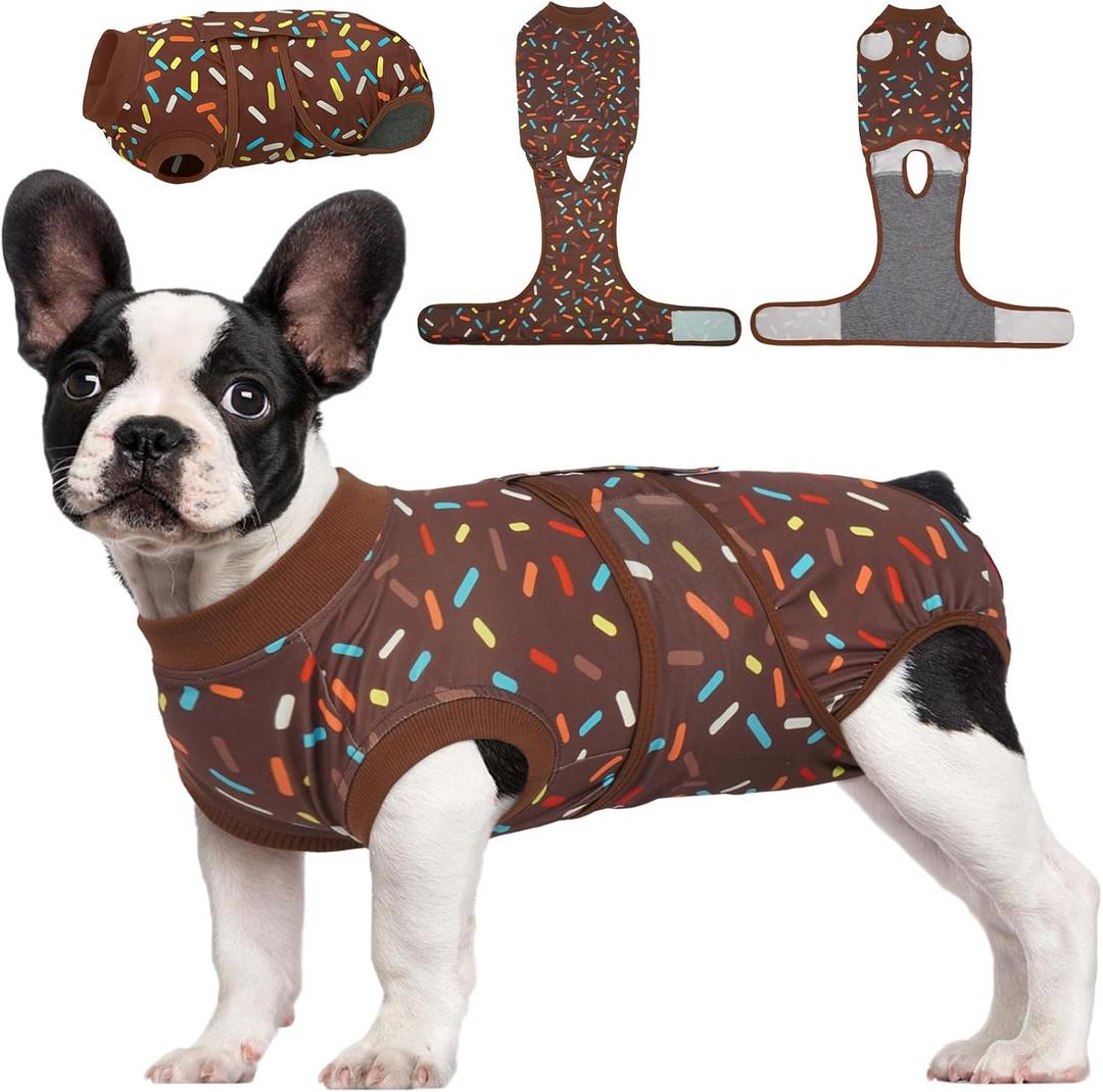 Kuoser Dog Recovery Suit for Post-Surgery Care, Spay Neuter Bodysuit for Female & Male Dogs, Anti-Licking Surgical Onesie, Snug Fit for Abdominal Wound Protection & Skin Healing, Brown S (S (Back:11.4-13.4'', Weight:7-15 Lb))