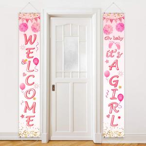 Blulu Baby Shower Decorations 71 x 12 Inch Welcome It Is a Girl Banner Backdrop Background Door Hanging Porch Sign for Baby Shower Gender Reveal Party Photo Prop Backdrop Supplies