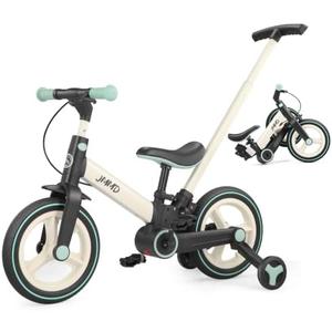JMMD 6 in 1 Toddler Bike with Push Handle for Kids 18-60 Months, 12" Foldable Balance Bike with Training Wheels, Pedals, Brakes, Kickstand, Push Tricycle Toddler Gift & Toys for Boy & Girl