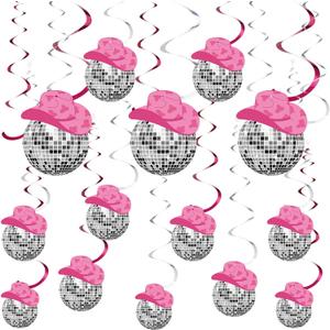 Barydat 48 Pcs Disco Cowgirl Party Decorations Disco Ball Hat Hanging Swirls Ceiling Decoration for Retro Western Cowgirl Birthday Party Favors Supplies(Classic Color)