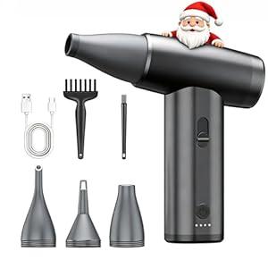 Metal Electric Compressed Air Duster, 300000RPM Brushless Motor with Stepless Speed, Rechargeable Cordless Mini Blower for Computer Keyboard Cleaning, Car Detailing, House and Outdoor Use(Black)