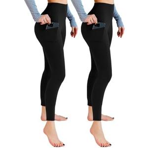 Leafigure Pack of 3 Leggings with Pockets for Women, High Waisted Soft Leggings for Yoga Gym (L-XL, Black)