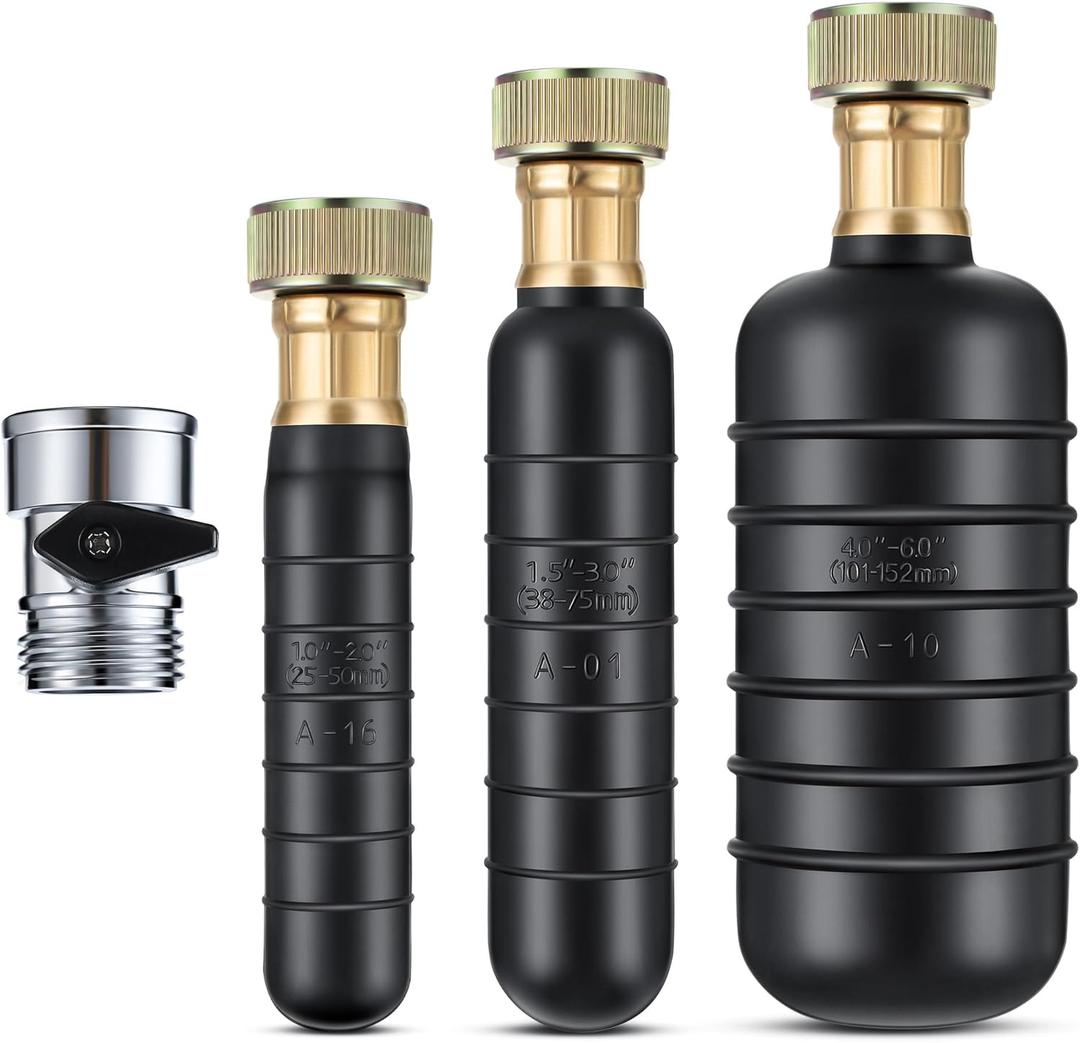 Enhon 3Pcs Drain Cleaning Bladders with Shut Off Valve, Fit 1" to 6" Drain Pipes, Sewer Bladder Unclogger with 3/4'' Shut Off Valve, Unclogs Stubborn Blockages in Sewer/Line/Sinks/Shower