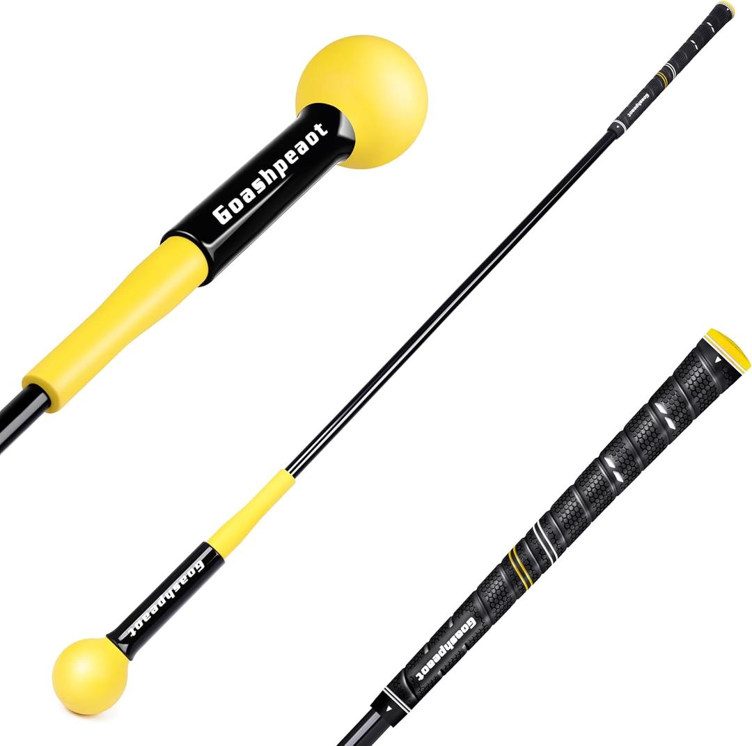 Goashpeaot Golf Swing Trainer, Golf Warm-Up Stick for Improve Strength Tempo Balance and Flexibility, Golf Training Aid Ideal for Indoor and Outdoor Practice (48'', Yellow)