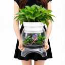 Geelin 1 Gallon Plastic Aquaponic Betta Fish Tank Aquaponic with Base and Top, Large Bowl Shatterproof Ecosystem Aquarium with Clear Clarity for Terrarium, Flower Vase Betta Fish Centerpiece Gifts