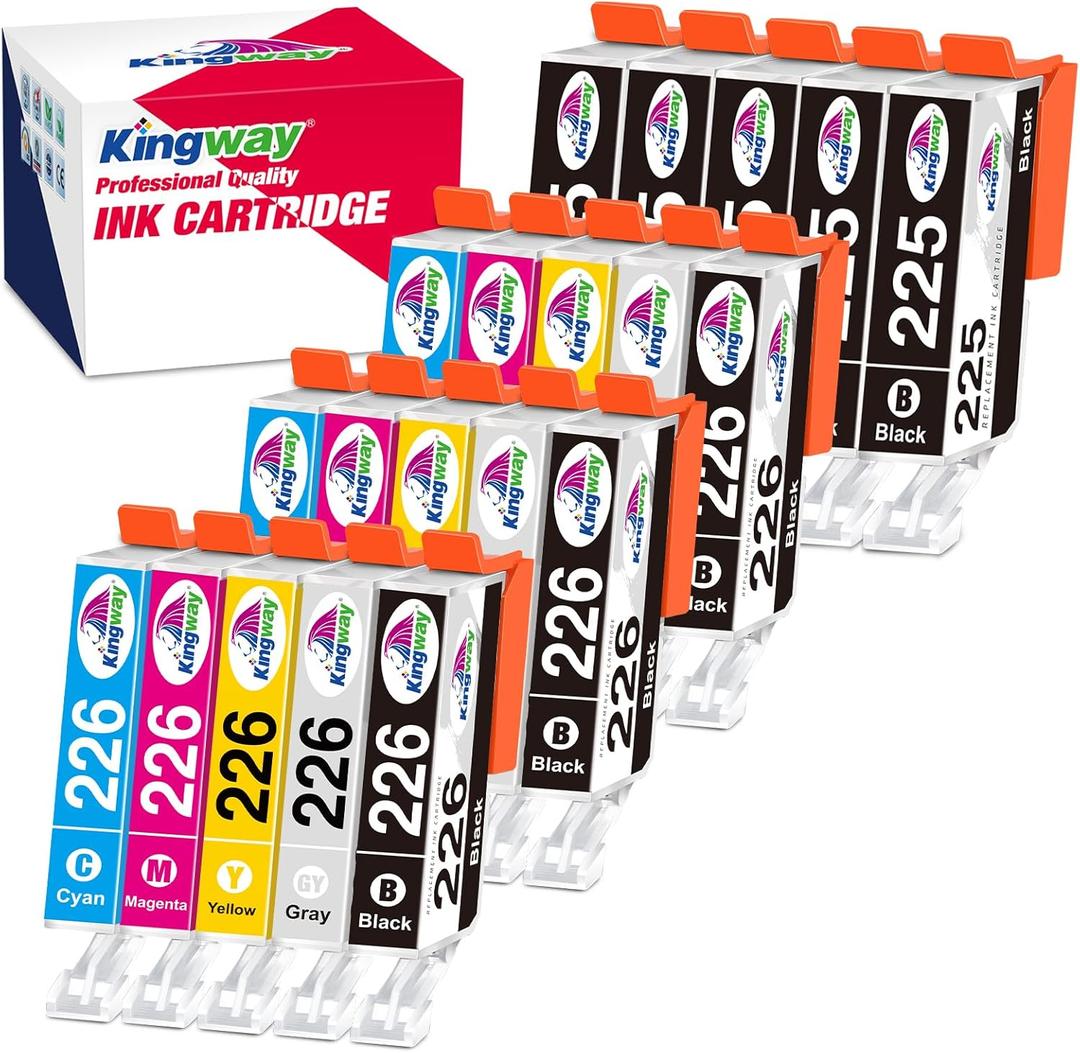 KINGWAY 225 226 Ink Cartridges Compatible Replacement for Canon PGI-225 CLI-226 Ink Cartridges for Canon Printer MG5120 MG6120 MG6220 MG8120 MG8220 MG8120B iP4820 iP4920, 20Pack (with Gray)