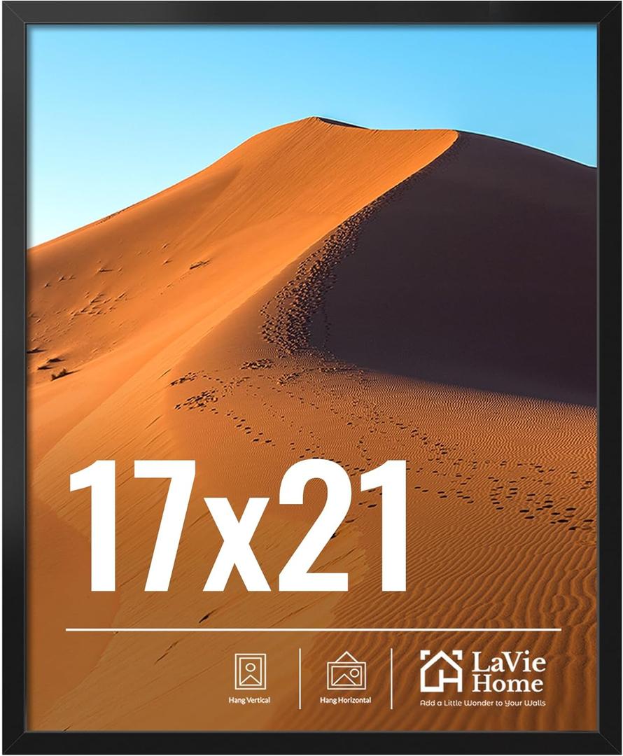 LaVie Home 17x21 Picture Frame for Wall Display, 17x21 Black Picture Frame with HD Plexiglas, 17 x 21 Poster Frame 1 Pack, Display Frame for Vertical or Horizontal, Classic Collection