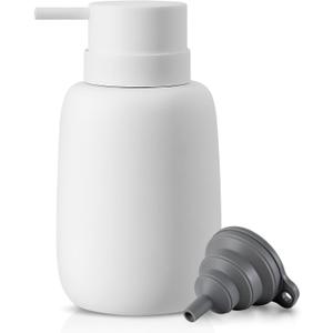 Ceramic Hand Soap Dispenser for Bathroom,16OZ Matte Dish Soap Dispenser for Kitchen Sink,Refillable Liquid Lotion Dispenser with Easy-to-Press Pump Rubber Paint (White)