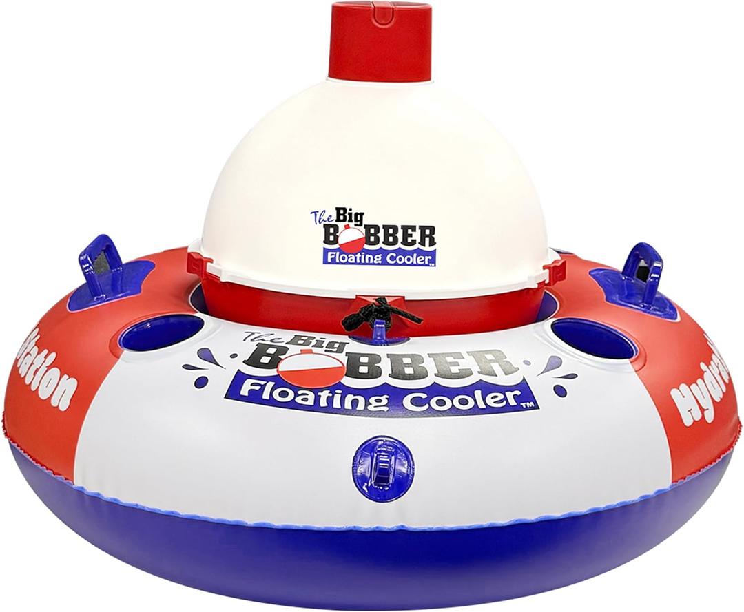 Hydration Station Float and Big Bobber Floating Cooler Bundle, Durable Inner Tube with Cup Holders & Mesh Bottom, Portable Drifter Cooler, Keeps Drinks Cold for Tubing, Boating & Outdoor Fun, 13.875" x 13.875"
