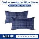 2 x MIULEE Outdoor Waterproof Throw Pillow Covers Decorative Farmhouse Water Resistant Cushion Covers for Tent Patio Garden Couch Sofa Pack of 2, 12x20 Inch Navy Blue
