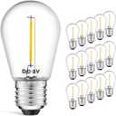 LED S14 Low Voltage (DC 3V) Replacement Bulbs with E26 Base for Outdoor Solar String Lights, 15 Pack, Clear