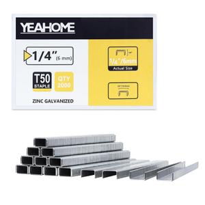 YEAHOME Heavy Duty Staples, 2000 Counts 1/4 inch T50 Staples, 20 Gauge Galvanized 3/8 Inch Crown Upholstery Staple for Pneumatic, Electric T50 StapleGun
